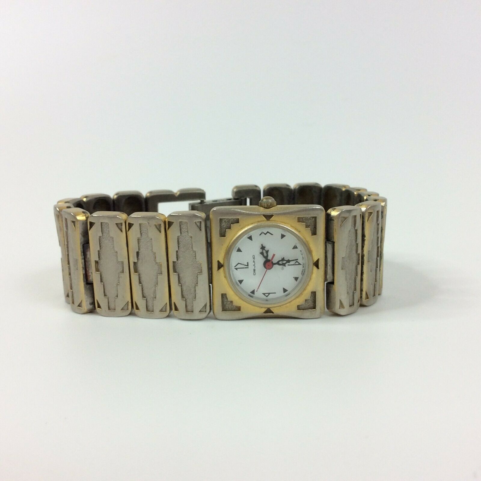 Vintage Dejuno Watch Gold Tone Large‎ Chunky Statement Heavy New Battery WORKS Vintage Dejuno Watch Men Gold Silver Two Tone Southwest Wide  main image 4