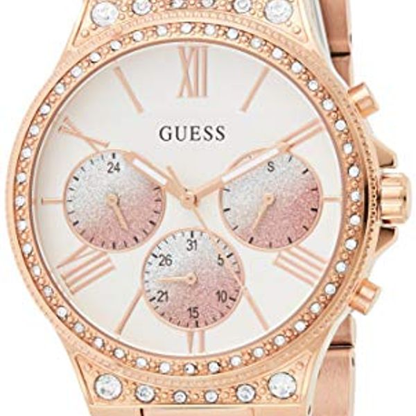 Guess Sunrise Quartz Rose Gold Dial Rose Gold Steel Strap Watch For Women - W0330L2