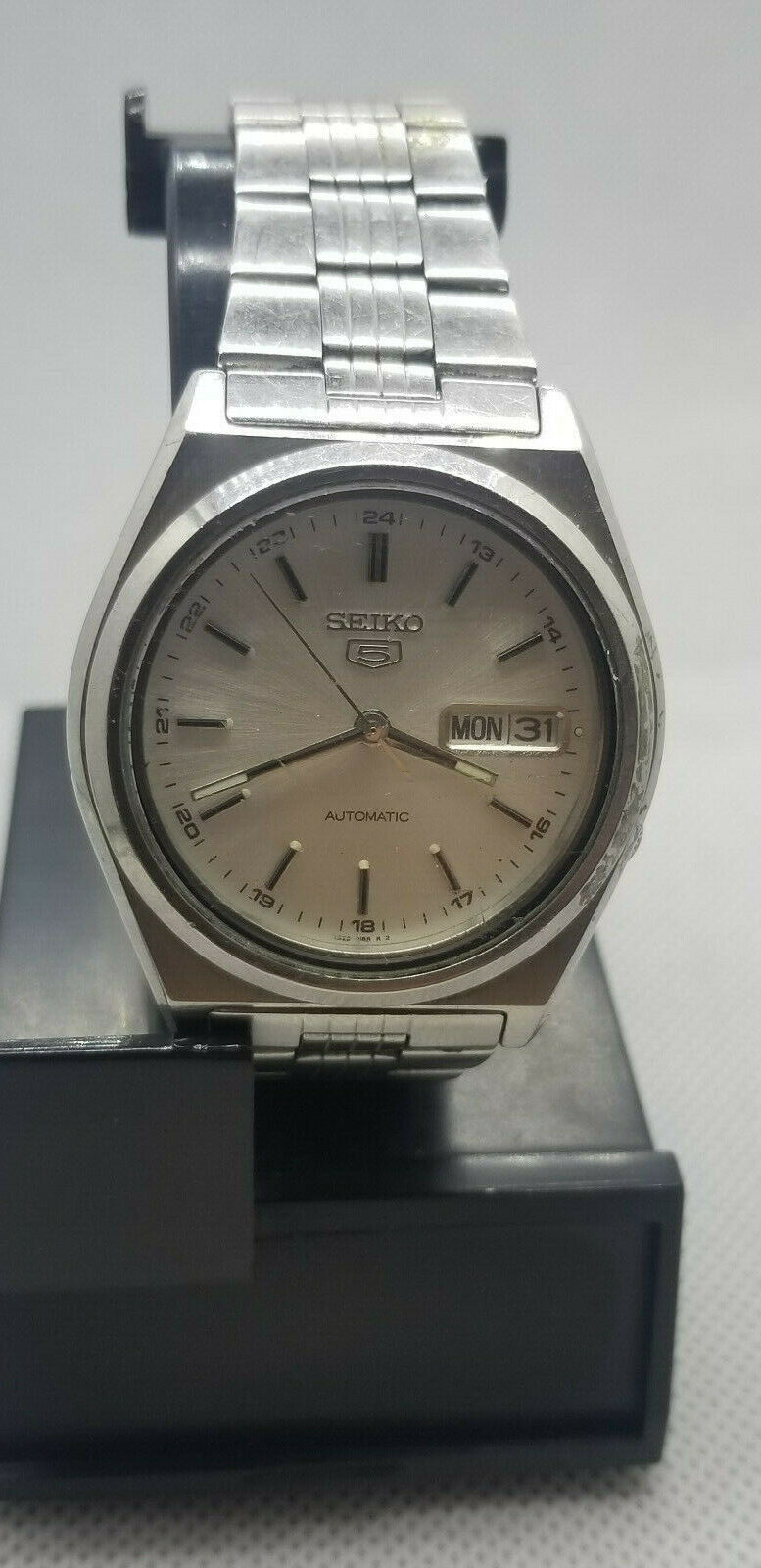 Seiko 5 Men s Watch Automatic 7S26 0570 SILVER Black WORK STOP