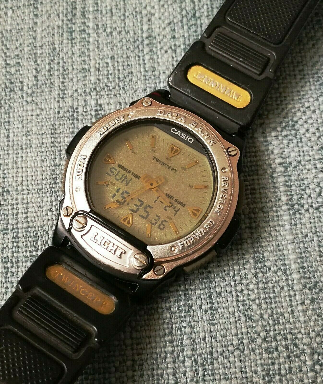vintage casio abx-59 twincept databank illuminator lcd watch japan