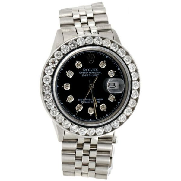 Mens 16014 Rolex DateJust 36mm Channel Set Diamond Watch Black Custom ...