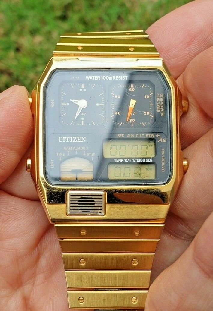 CITIZEN ANA-DIGI 8988 Q01920 STOP.W TEMP ALARM GOLD WR100M June