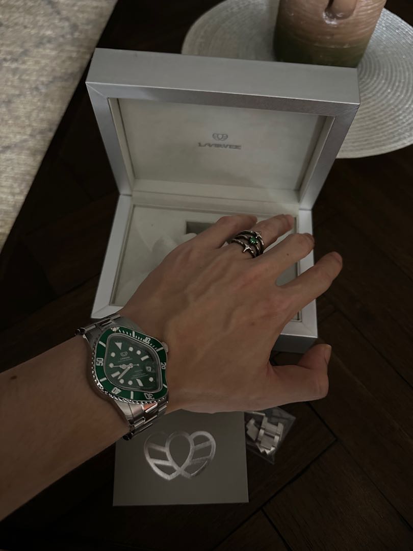 Montre Automatique Laarvee PEA001 Full Green - Boîtier Acier Asymétrique, Cadran Argenté - Neuf Avec Boîte