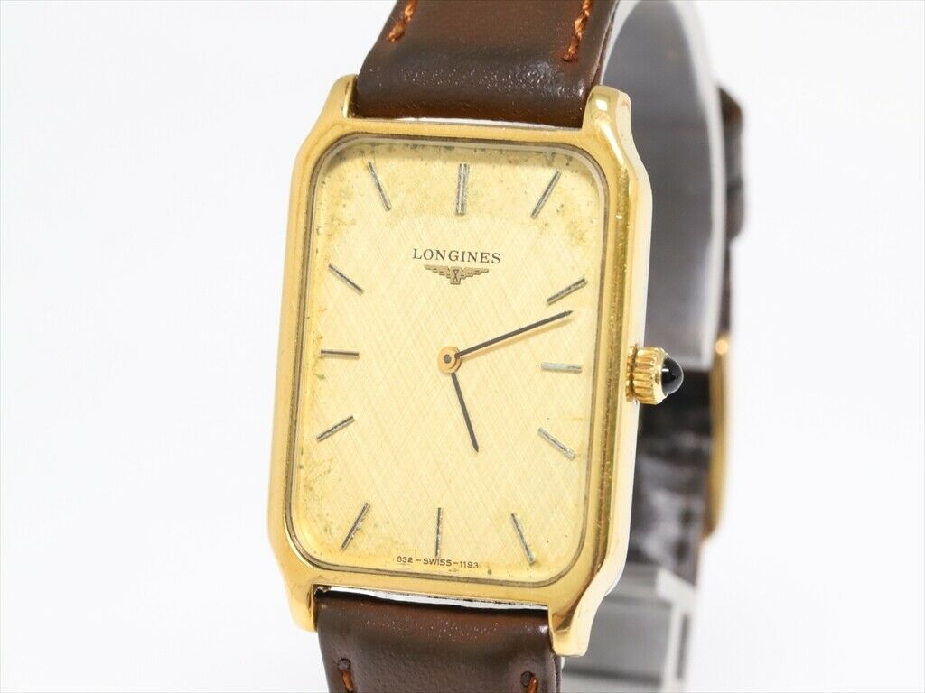 LONGINES Watch 832 1193 Square Hand Winding 18K Gold Plated T843