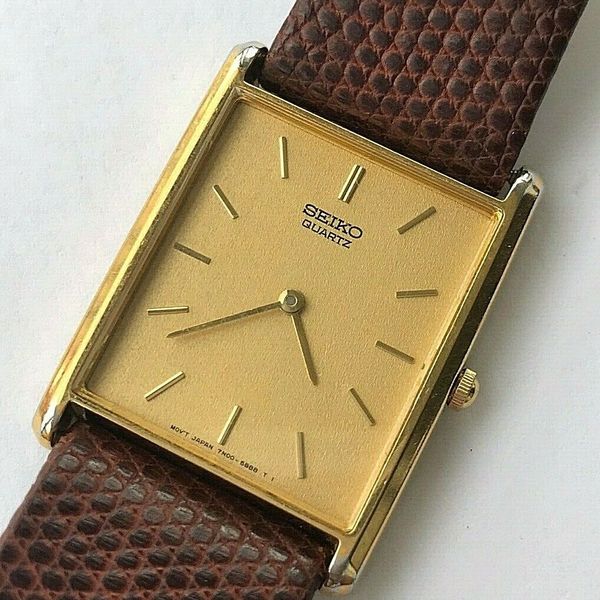 Vintage Seiko Quartz rectangular mens watch w. stainless steel back,  7N00-5B29 | WatchCharts