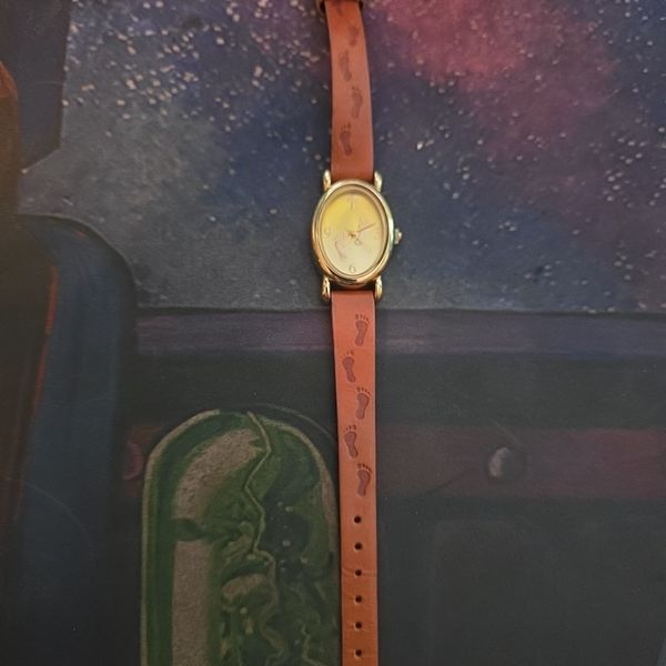 Vintage Footprints With Cross Women's Timex Watch Gold Bezel Leather ...