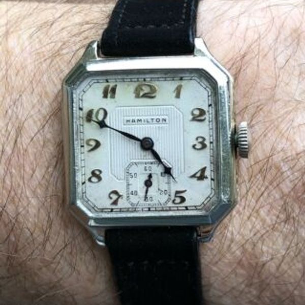Antique Rare AGN Dial 1928 Hamilton Square Cut Corner 14K GF Watch Runs ...
