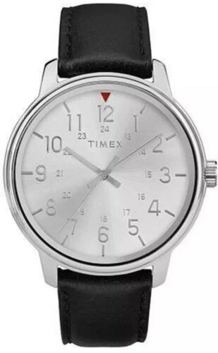 Timex TW2R85300 Men s Basics Black Leather Watch 43MM 30 Meter WR WatchCharts Marketplace