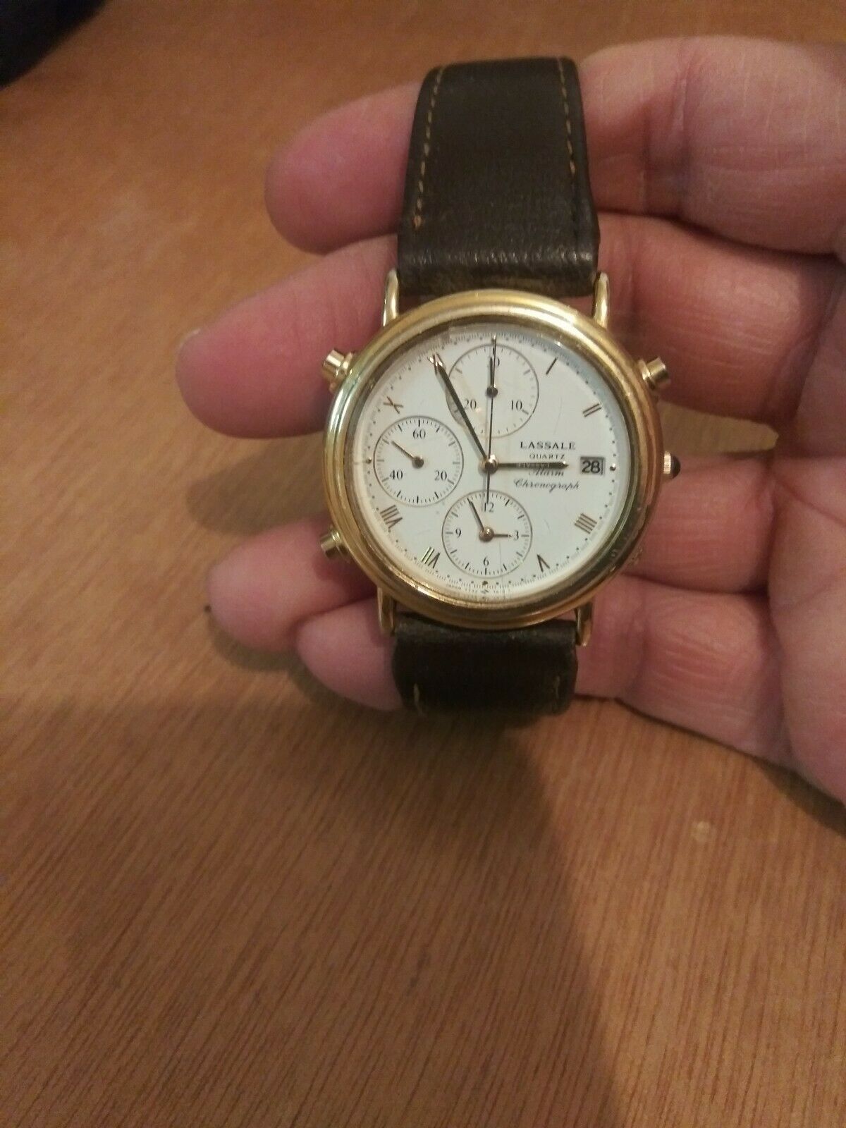 Rare Seiko Lassale 7T32-7A19 Gold Alarm Chronograph Mens Watch