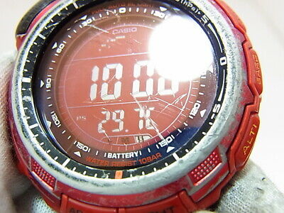 Casio Red Protrek PRG-110 CJ Solar Triple Sensor Watch Alti Baro