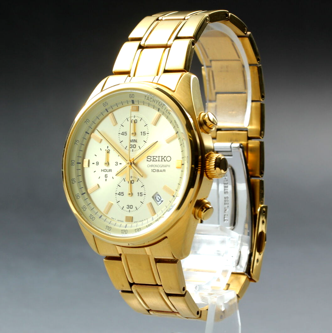 MINT] SEIKO Chronograph SSB382 8T67-00L0 GOLD Dial Quartz Men's