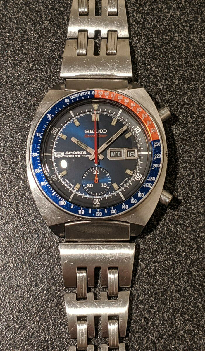 March 1969 Seiko 6139-6010 SpeedTimer JDM Deep Blue Chrono, w/Orig  Bracelet