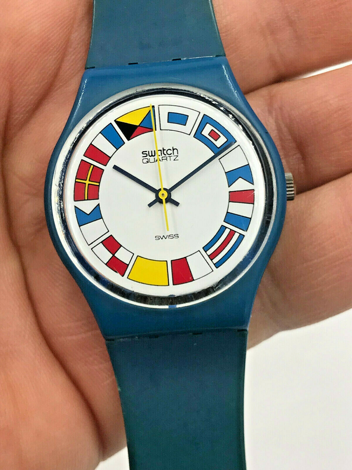 Swatch Watch GS101 Nautical 12 Flags Blue 1984 Working Extremely