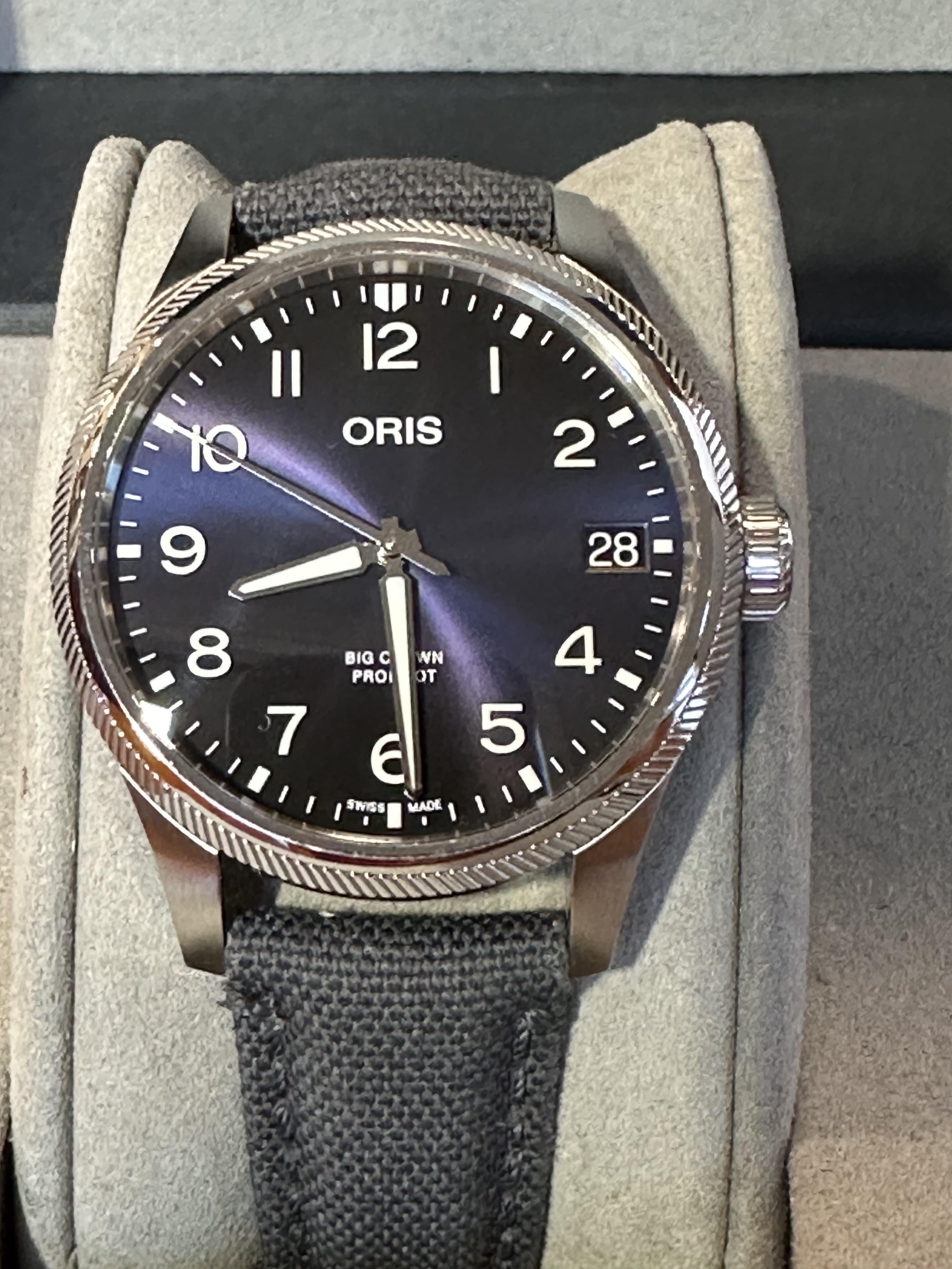 WTS Oris 41mm Pro Pilot Blue Dial w Oris Canvas Strap and