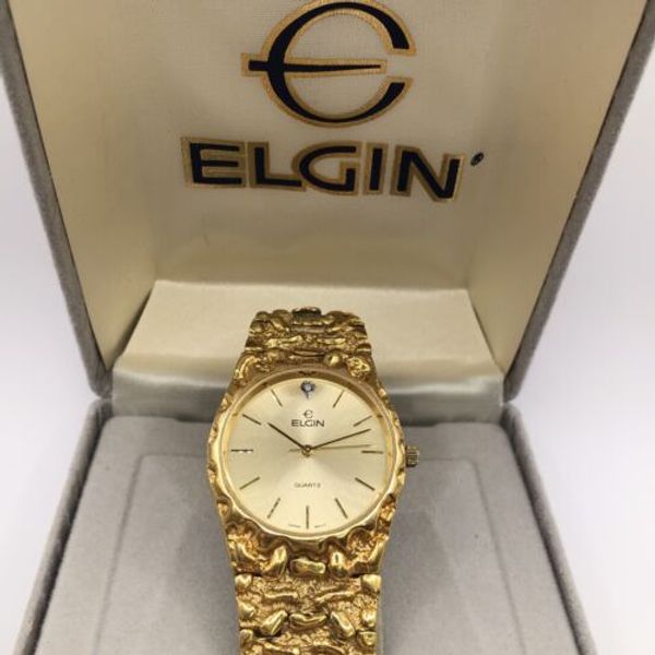 Elgin Diamond Dial FND 02 012 Gold Nugget Appearance Quartz Watch