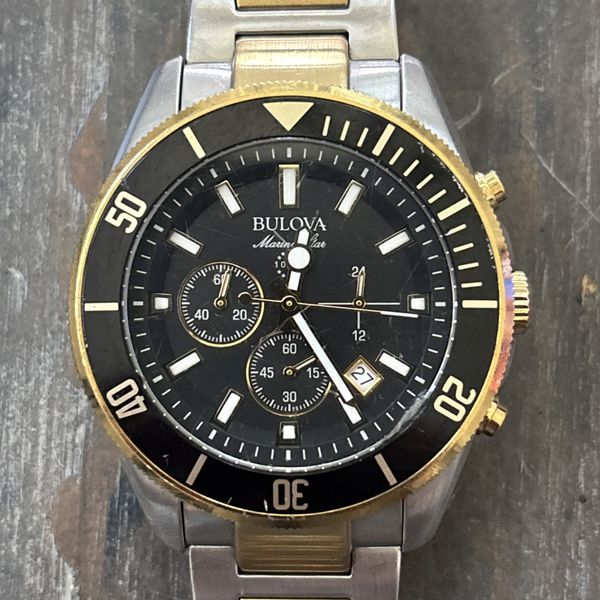 Bulova 98B230 Marine Star Chronograph Black Dial Dual Tone Men's Watch ...