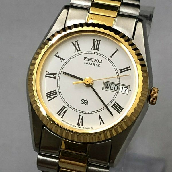 Seiko Womens Quartz SQ 3Y03-0160 Watch,Gold/Silver Bracelet, White Dial Day  Date | WatchCharts