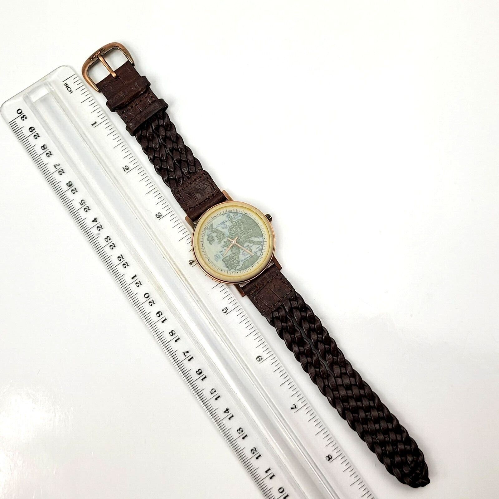 Fossil Stone On Copper Watch BW-6742 European Map Dial Rare 