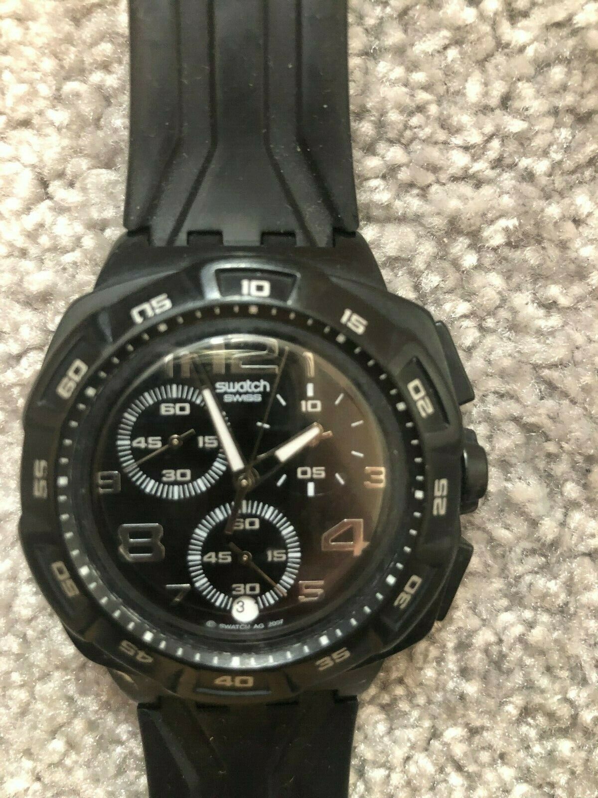 Swatch Chrono Black Sports Watch SR936SW Four 4 Jewels