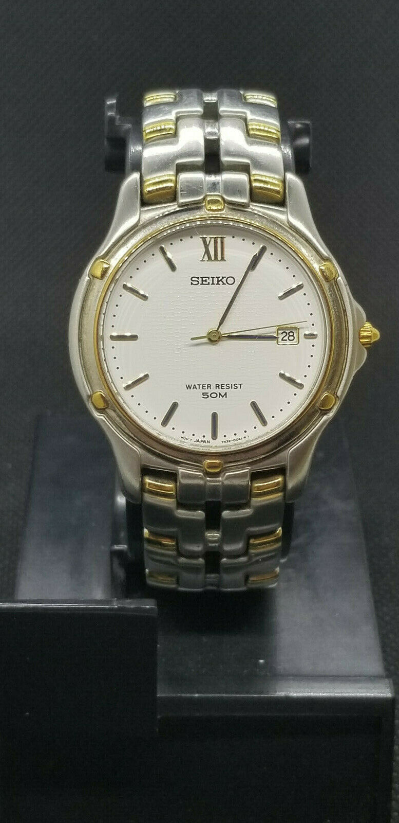 SEIKO 7N32 0049 MEN S STAINLESS GOLD TONE WRISTWATCH WATCH RUNNING