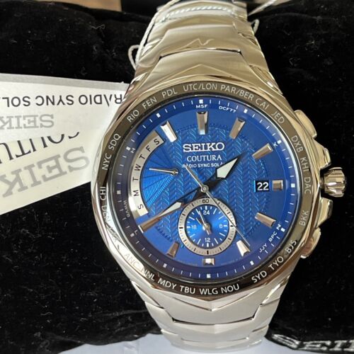 SEIKO Coutura RADIO SYNC Solar Blue Dial Men s Chronograph Watch