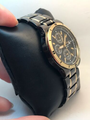 【美品】SEIKO クロノグラフ SNAA30 ブラック/ゴールド SEIKO Quartz Alarm CHRONOGRAPH Black and Gold ION MEN'S