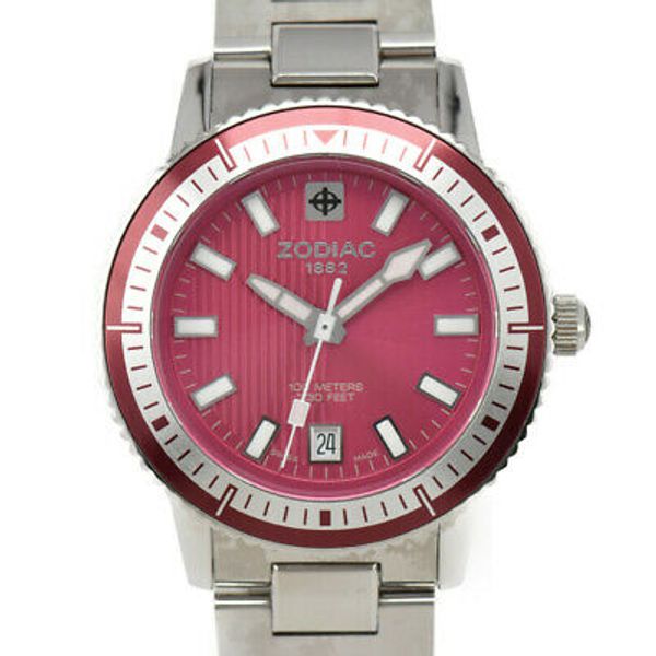 ZODIAC ZO2801 pink Dial Diver 100m Stainless Steel Quartz Ladies