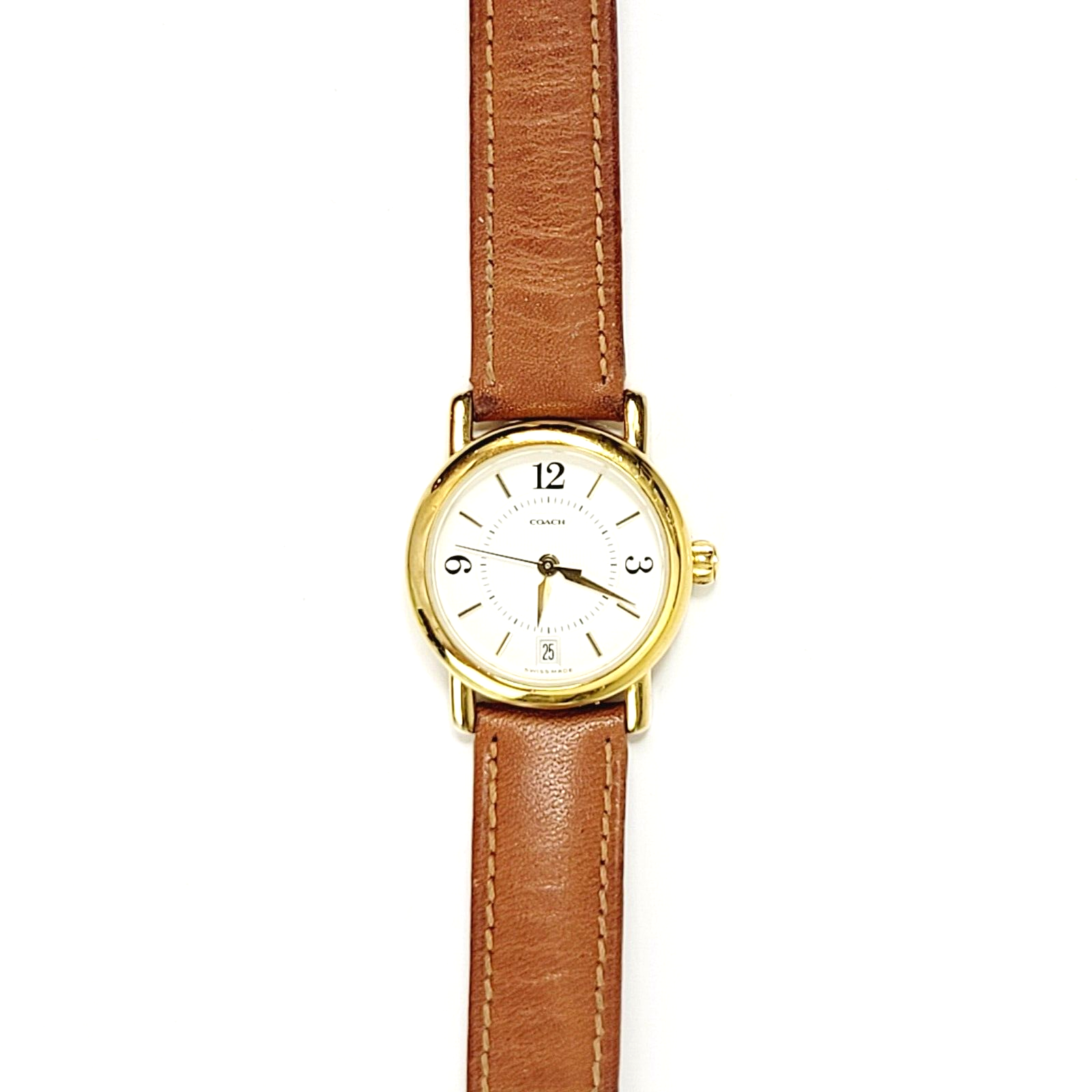COACH Quartz Ladies Wrist Watch W005 Swiss Made Brown Leather Band Coach Watch W005 Ladies Date Watch Measures 7 3/4  main image 2