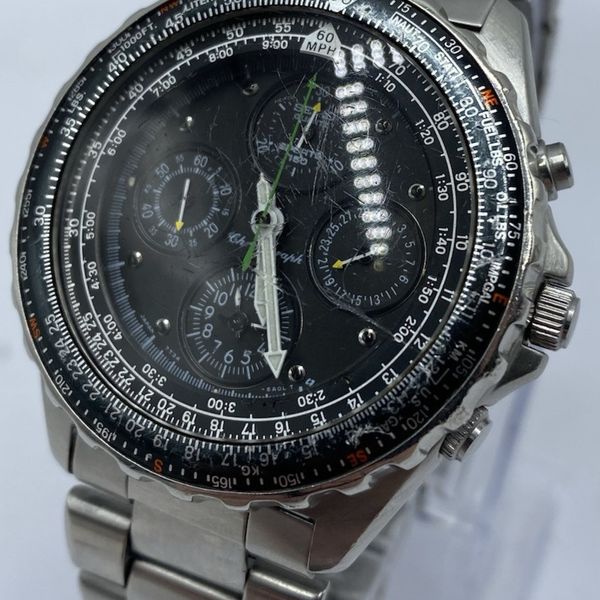 Montre Seiko Flightmaster Chronographe 7T34-6A0A - Cadran Jaune, Boîtier Doré, Bracelet Vert, Occasion