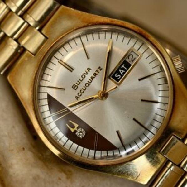 Cadran De Montre Bulova Accuquartz Marron - Plat, Rond, 28 Mm De Diamètre, Occasion