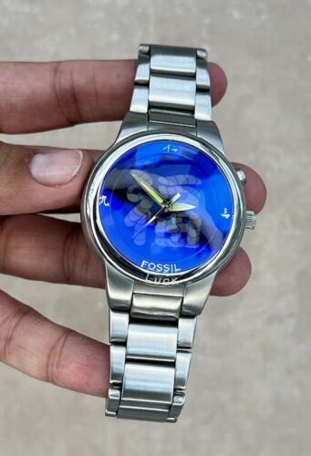 Rare Kanji LUCK y2k FOSSIL Big Tic JR-8085 Blue Animated