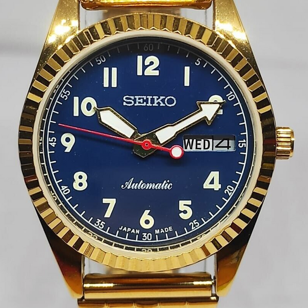 Automatic Seiko Blue Dial Day Date Gold Plated Bracelet Japan Made ...