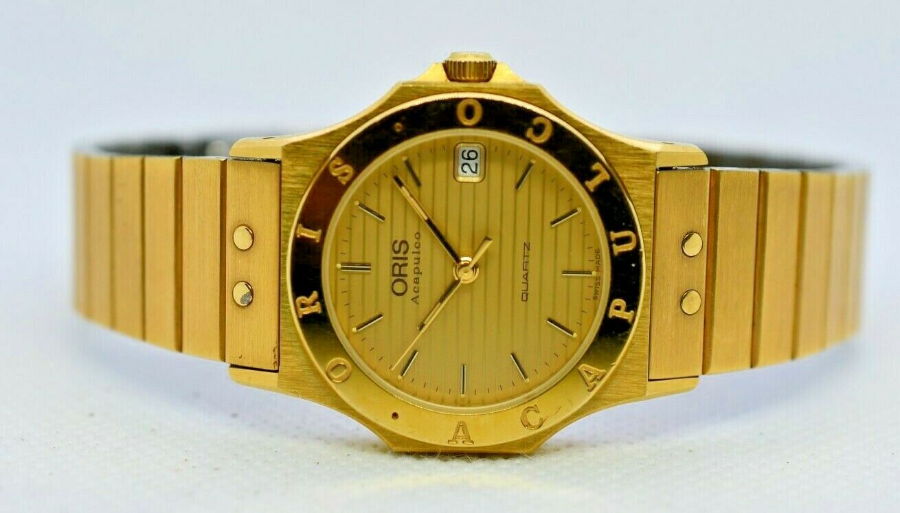 Montre Femme Vintage Oris Acapulco – Cadran Noir Et Jaune – Mouvement Suisse 7 Rubis – Pour Pièces