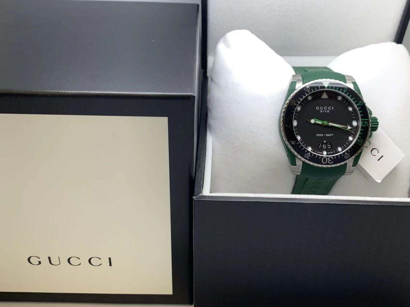 Black Offer Gucci Dive YA136310 Black Dial Green Rubber Strap