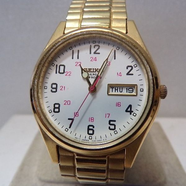 Seiko Railroad Approved Watch Men 37mm White Dial Gold Tone