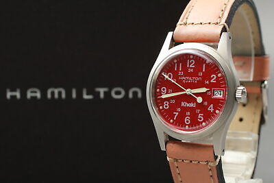 Exc+5] HAMILTON Military Khaki Quartz 9797 Red Dial 33mm Men's