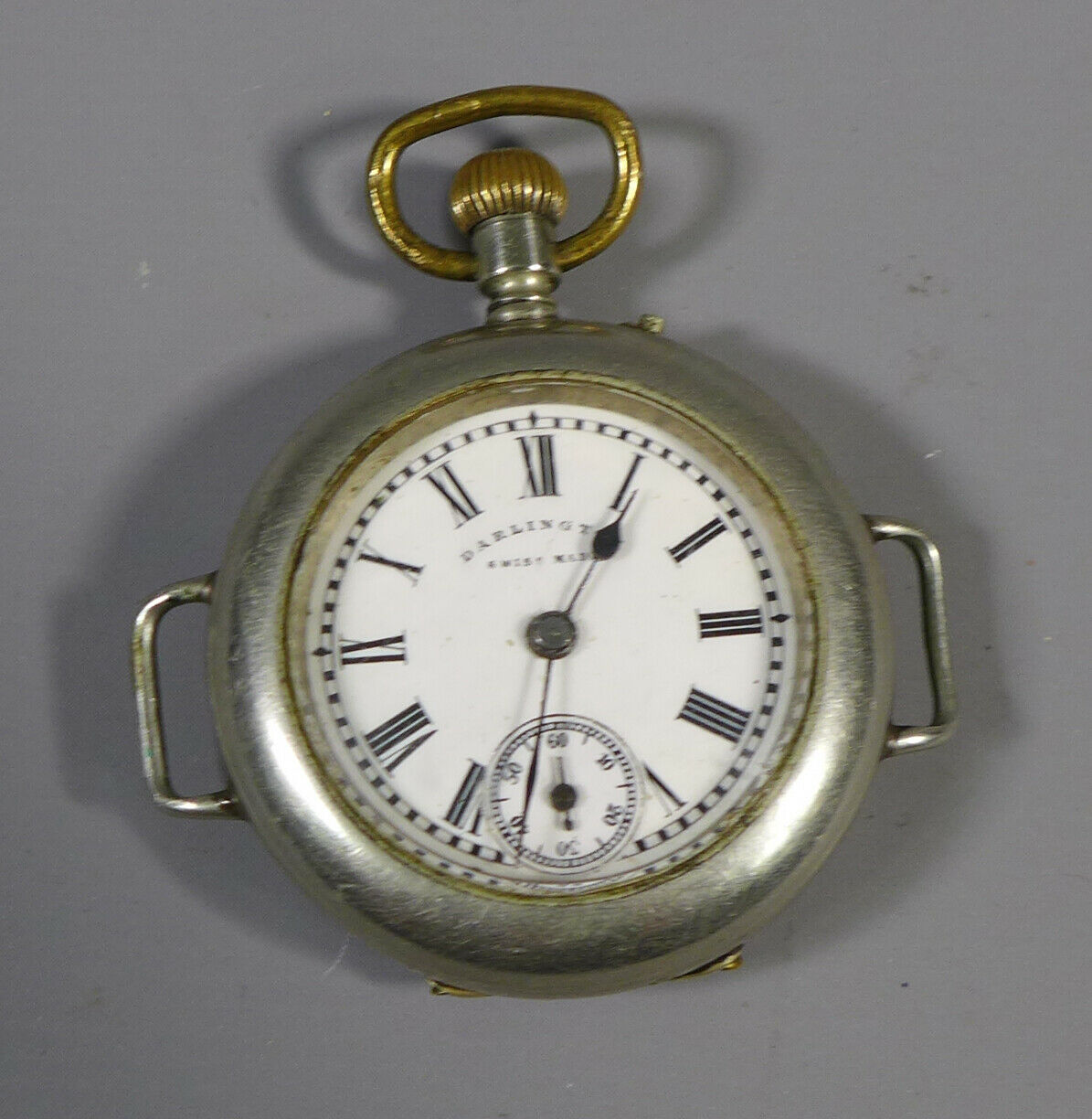 Late Victorian silver cased pocket watch, Harrison & Son, Darlington, white  enamel dial decorated wi