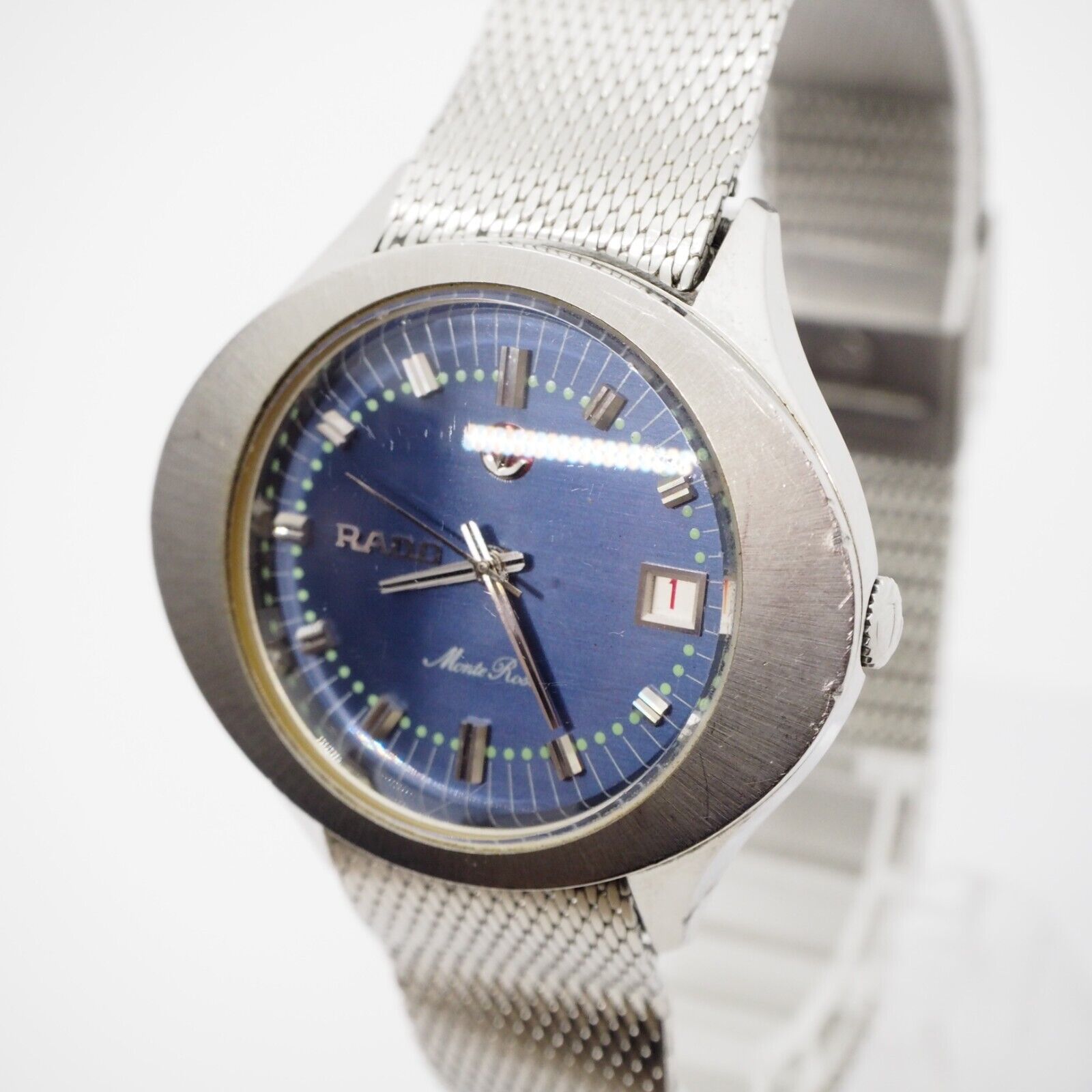 Rado Monte Rosa Watch Blue Silver Men Automatic 35mm Vintage Date