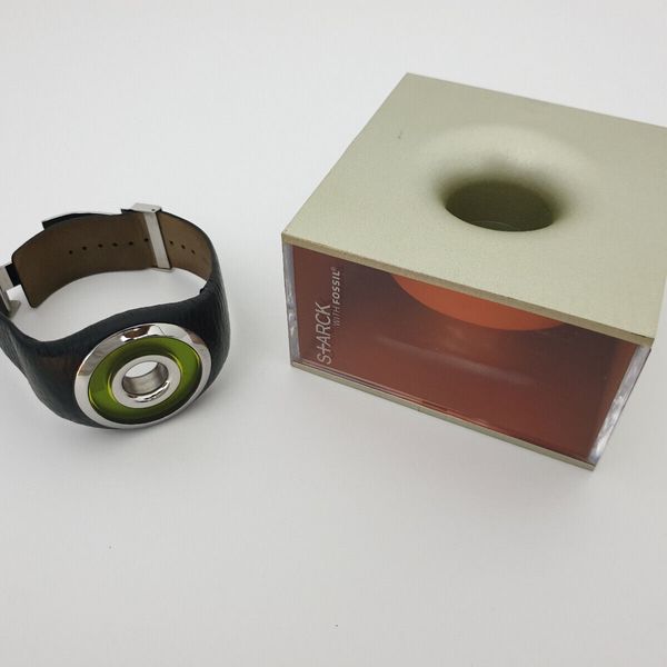 Fossil Philippe Starck O-Ring Black-Yellow Green Leather Designer