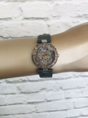 Retro Vintage 1980s Marble Grey Tissot Rock Watch R150 Leather