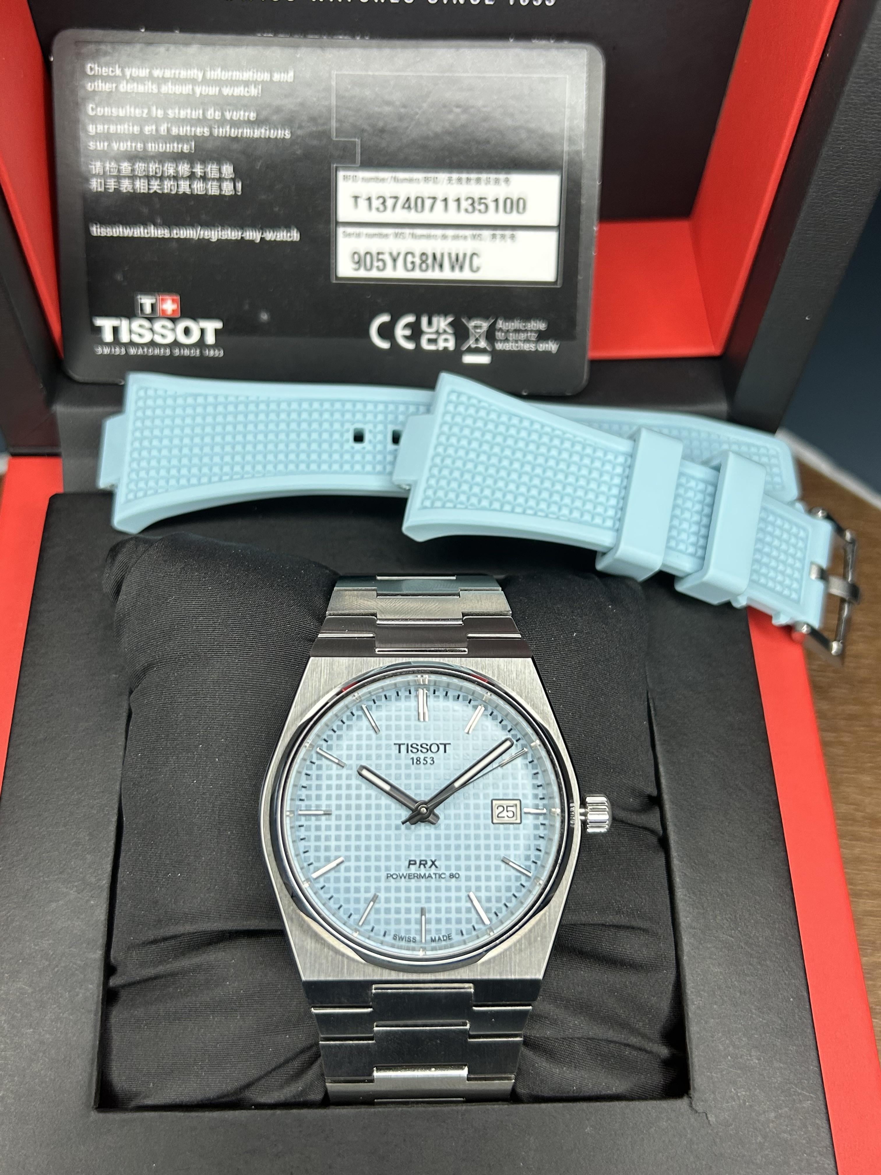 WTS Tissot Prx Powermatic 80 Ice Blue RUBBER STRAP INCLUDED