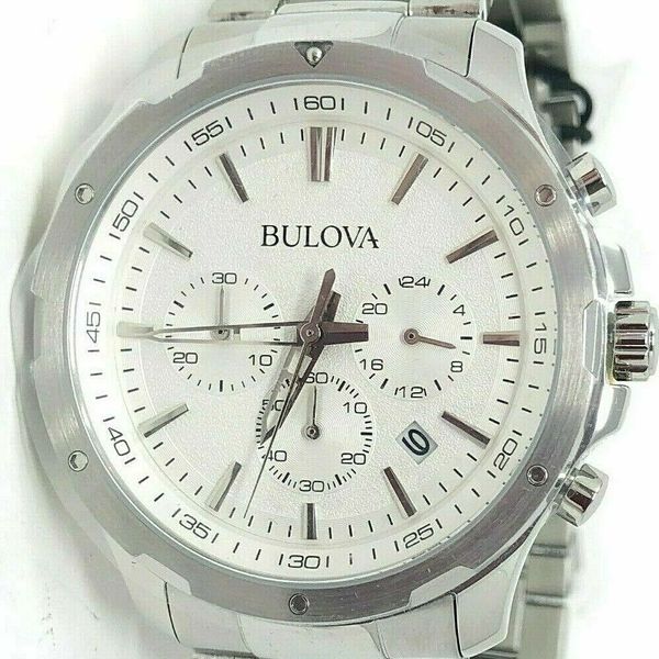Bulova 96B335 Chronograph 43 mm Off-White Dial Stainless Steel Men's ...