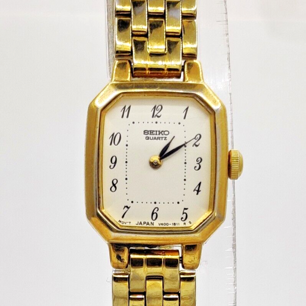 Seiko Quartz Ladies Watch Gold Tone Octagonal Black Dial V400-5608 Vintage‎ Seiko | Accessories | Seiko Quartz Ladies Watch Gold Tone  main image 4