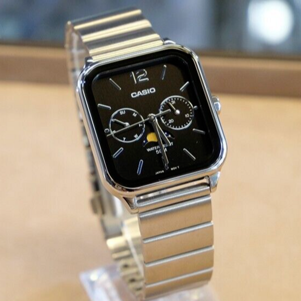 Casio Moon Phase Silver Chain Watch MTP-M305D-1AV NEW AND Casio Moon Phase Silver Chain Watch MTP-M305D-1AV NEW AND