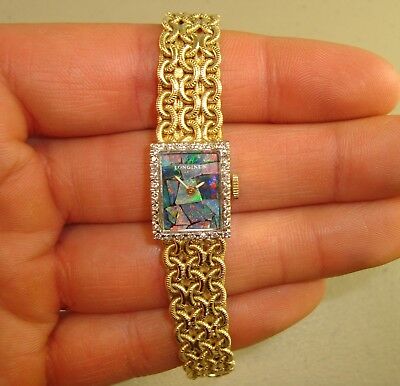 Longines Solid 14k Yellow Gold Opal Diamond Ladies Watch