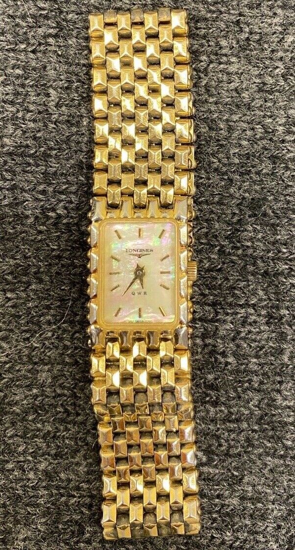 LONGINES QWR Rectangle Gold Plated Quartz Mother of Pearl Dial