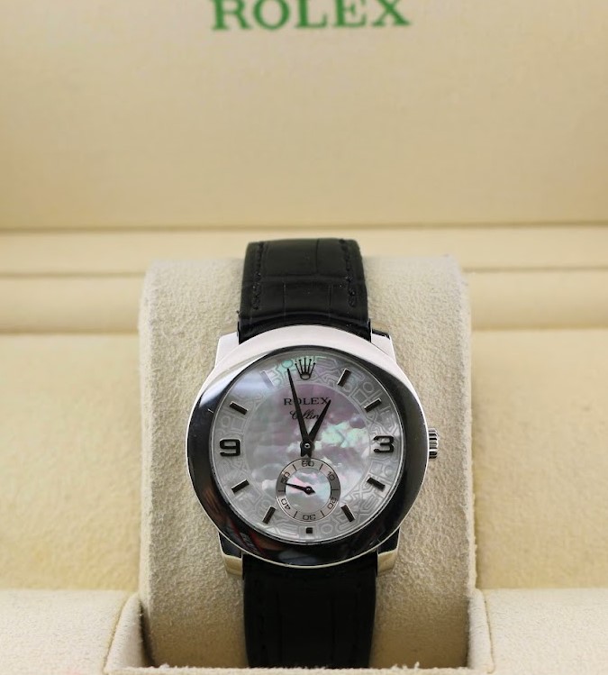 2001 Platinum Rolex Cellini Cellinium 5240 White Mop Factory Black