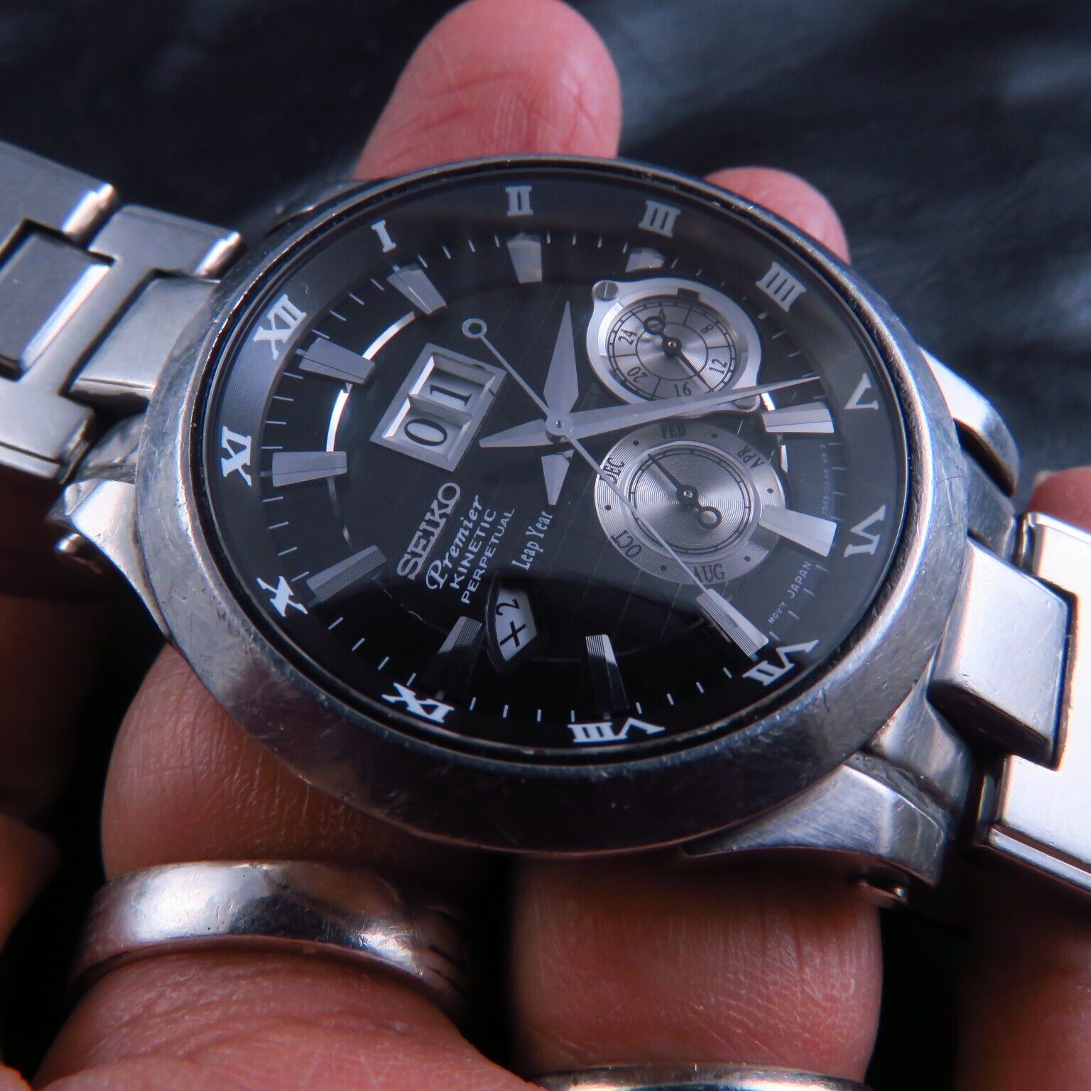 7D48 Japan Seiko Perpetual Leap Year Premier Kinetic Quartz Men