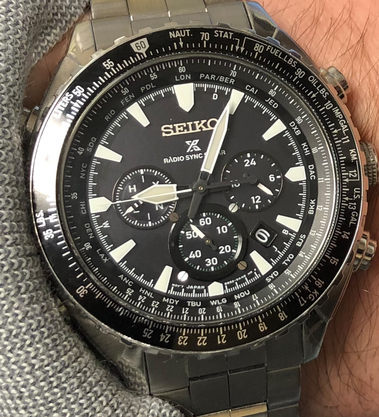 seiko radio sync solar world time chronograph