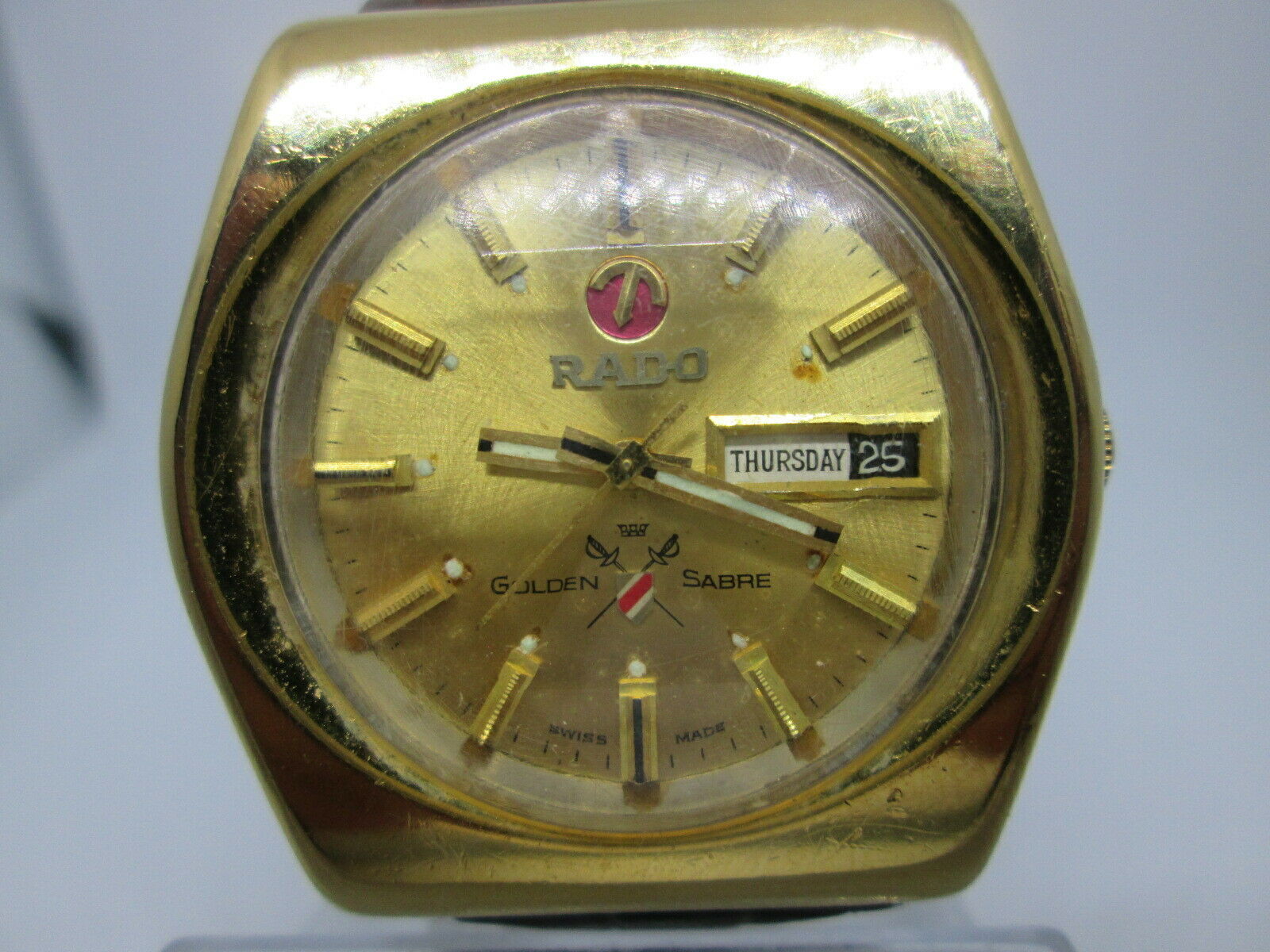 VINTAGE RADO GOLDEN SABRE DAYDATE GOLDPLATED AUTOMATIC MENS WATCH 